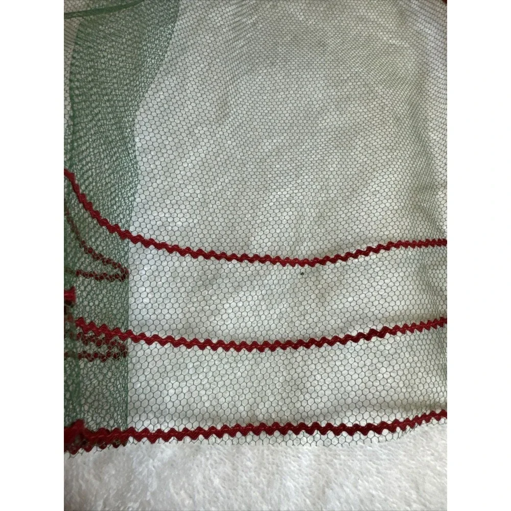 Christmas Apron Poinsettia And Jingle Bells Green Red Vtg MCM Retro Sheer Half